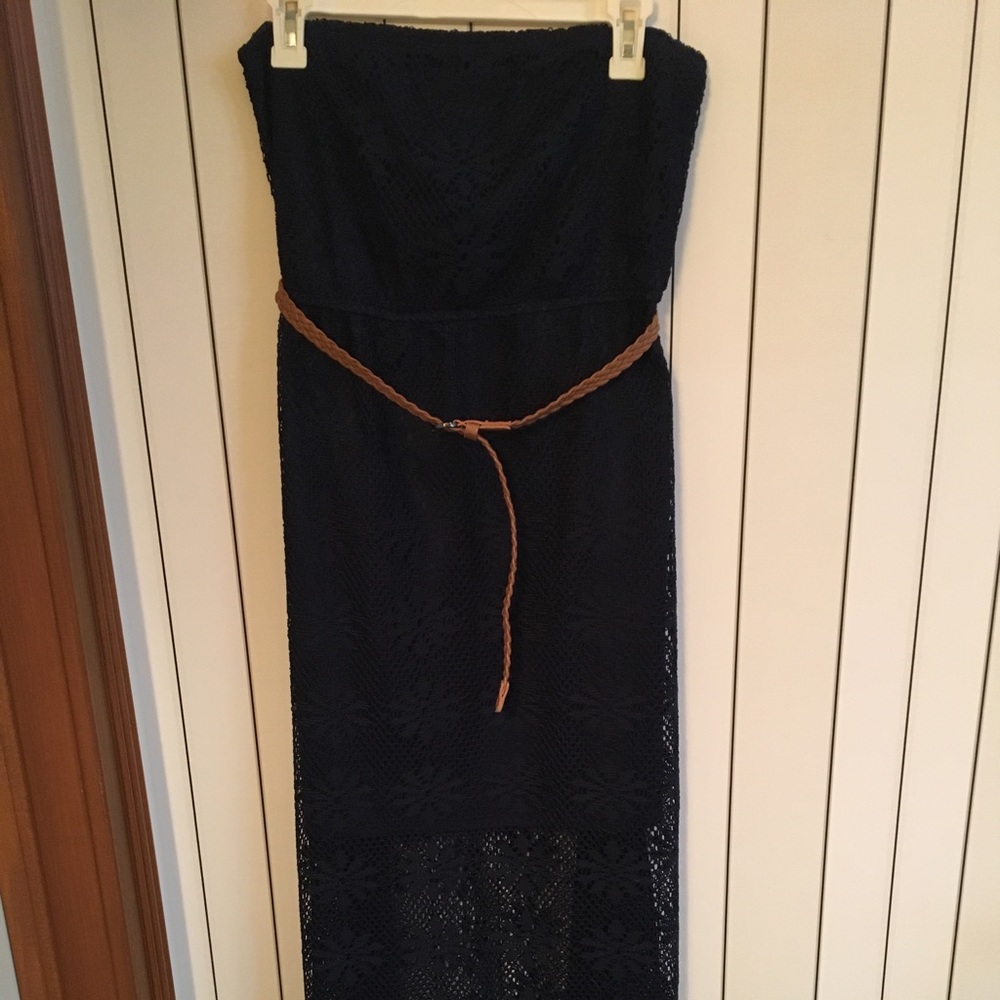 Strapless floor length lace dress